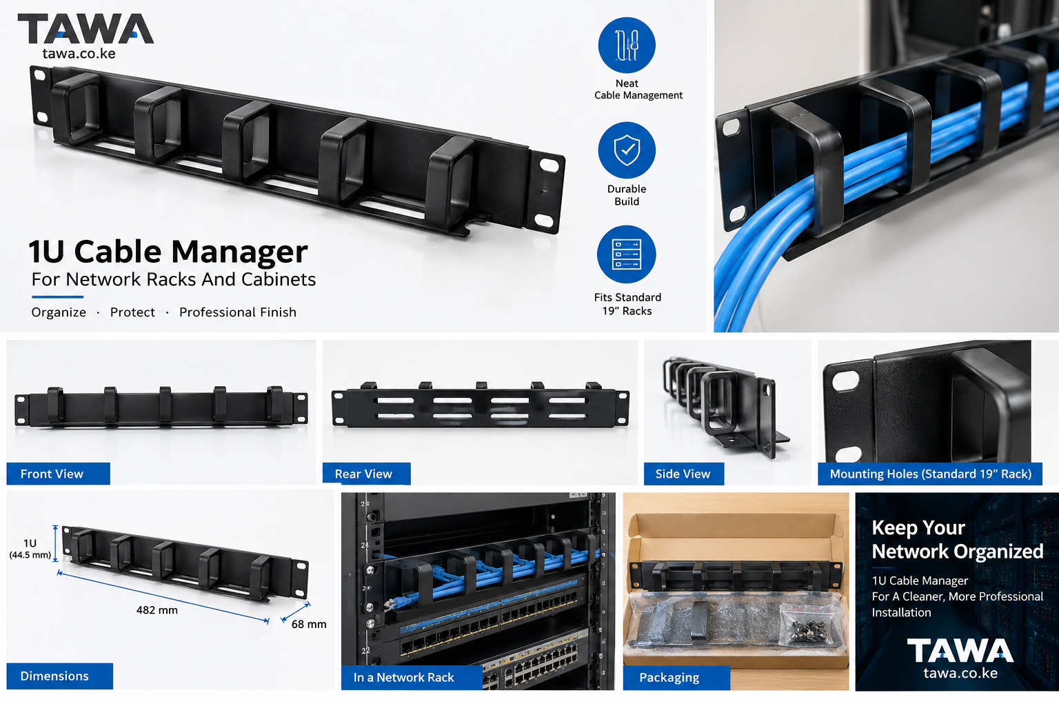 1U Cable Manager For Network Racks And Cabinets